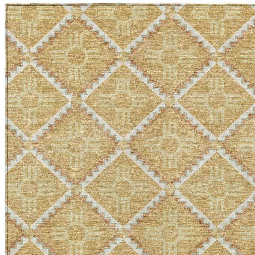 3' X 5' Gold And Brown Geometric Washable Indoor Outdoor Area Rug HomeRoots