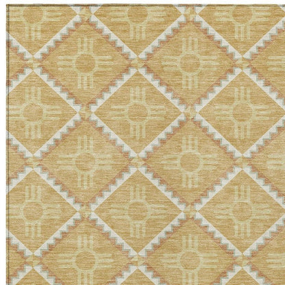 3' X 5' Gold And Brown Geometric Washable Indoor Outdoor Area Rug HomeRoots