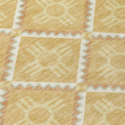 3' X 5' Gold And Brown Geometric Washable Indoor Outdoor Area Rug