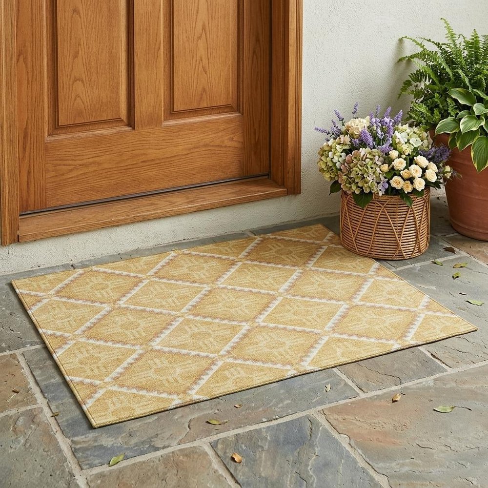 3' X 5' Gold And Brown Geometric Washable Indoor Outdoor Area Rug — view 7