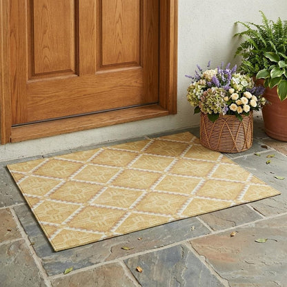 3' X 5' Gold And Brown Geometric Washable Indoor Outdoor Area Rug HomeRoots