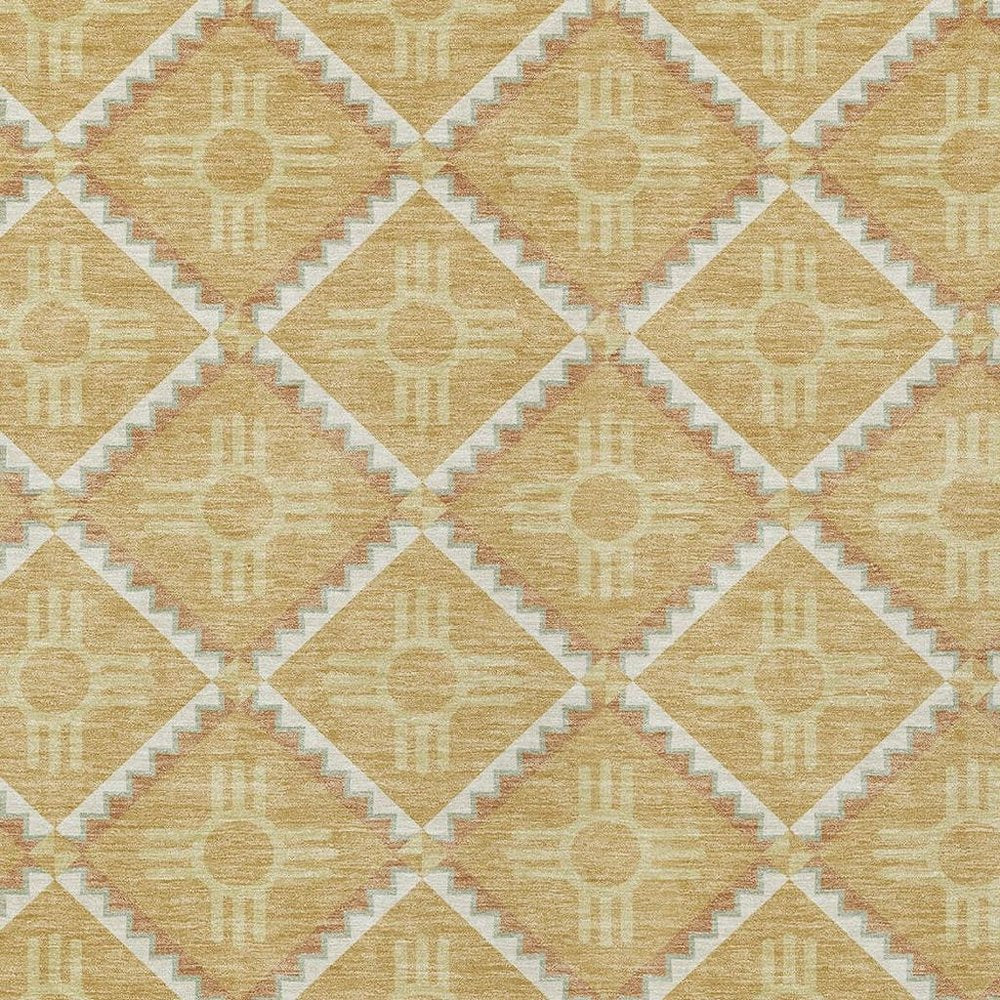 5' X 8' Gold And Brown Geometric Washable Indoor Outdoor Area Rug — view 4
