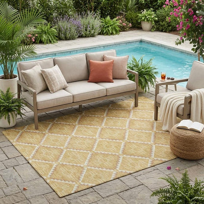 5' X 8' Gold And Brown Geometric Washable Indoor Outdoor Area Rug HomeRoots