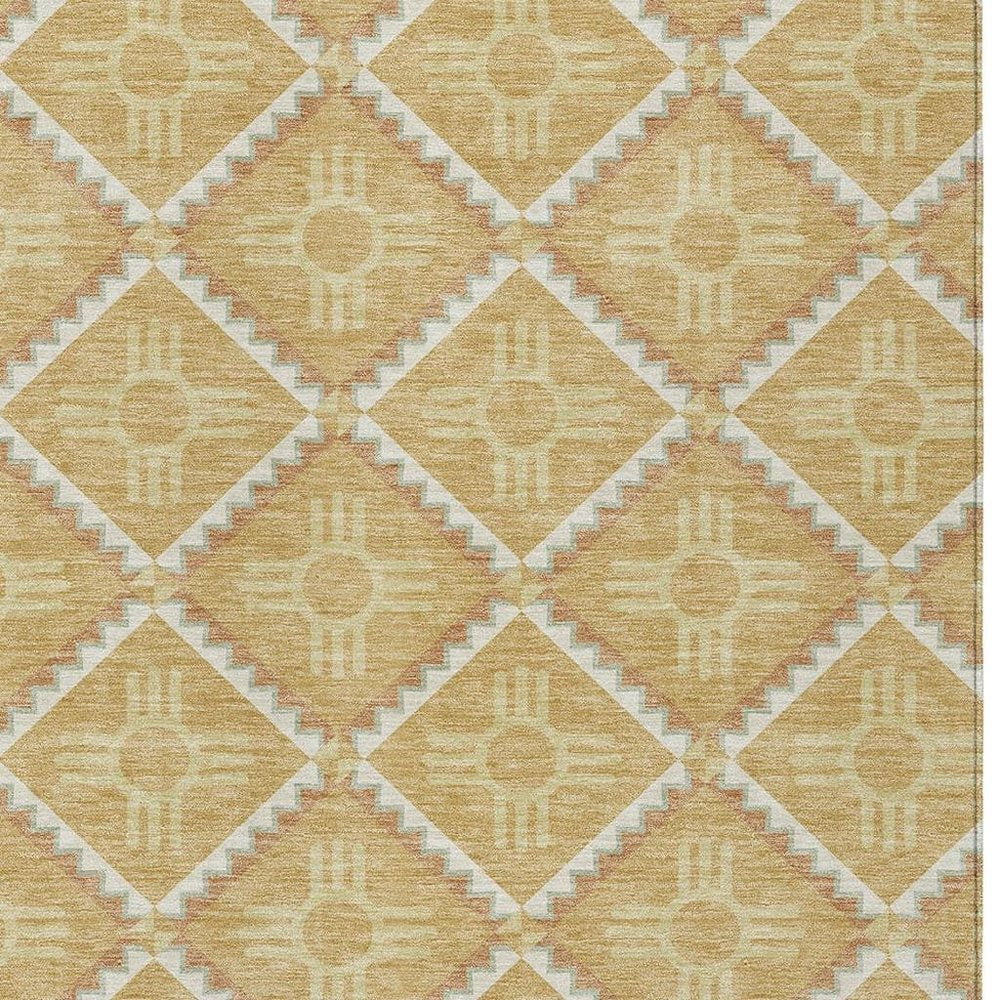 9' X 12' Gold And Brown Geometric Washable Indoor Outdoor Area Rug — view 4
