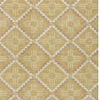 9' X 12' Gold And Brown Geometric Washable Indoor Outdoor Area Rug HomeRoots