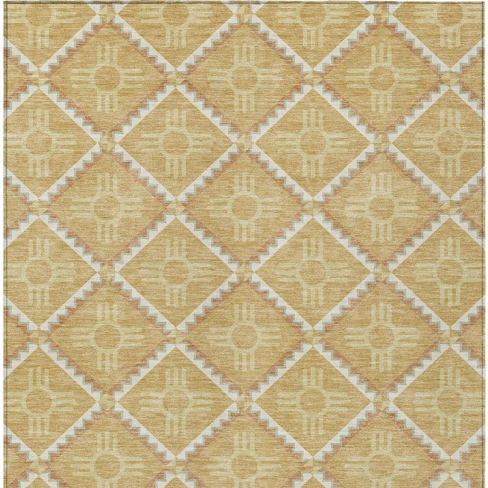 9' X 12' Gold And Brown Geometric Washable Indoor Outdoor Area Rug HomeRoots