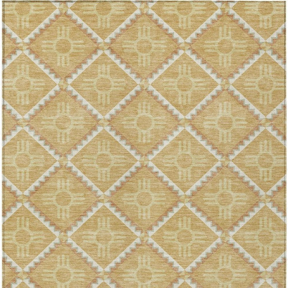 9' X 12' Gold And Brown Geometric Washable Indoor Outdoor Area Rug HomeRoots