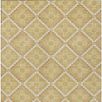 9' X 12' Gold And Brown Geometric Washable Indoor Outdoor Area Rug HomeRoots