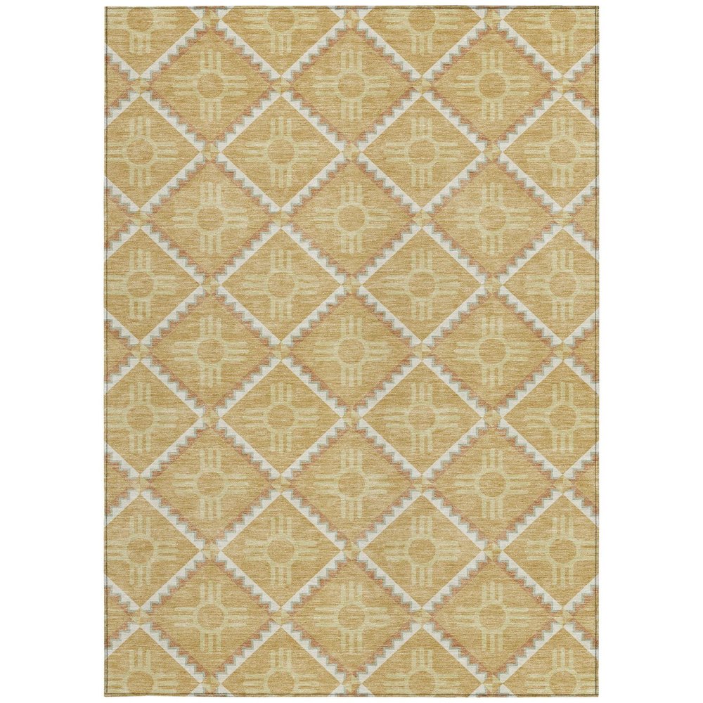 9' X 12' Gold And Brown Geometric Washable Indoor Outdoor Area Rug — view 9