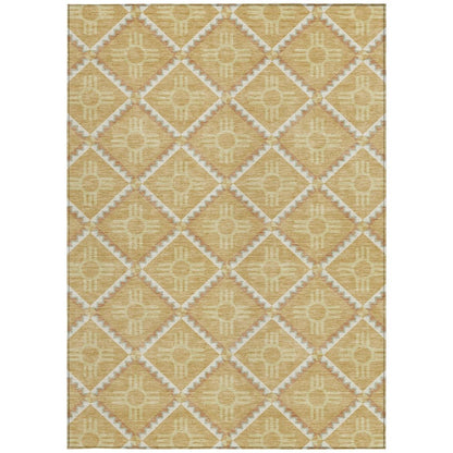 9' X 12' Gold And Brown Geometric Washable Indoor Outdoor Area Rug HomeRoots