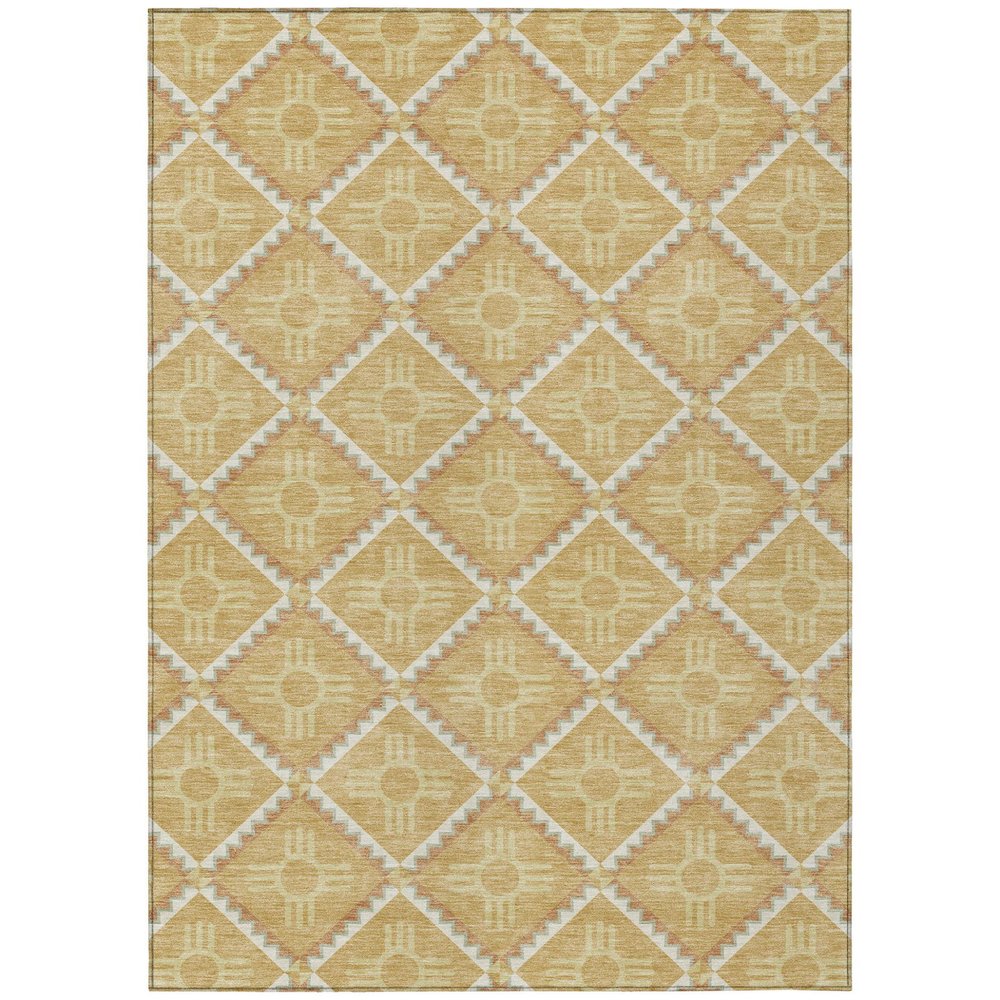9' X 12' Gold And Brown Geometric Washable Indoor Outdoor Area Rug HomeRoots