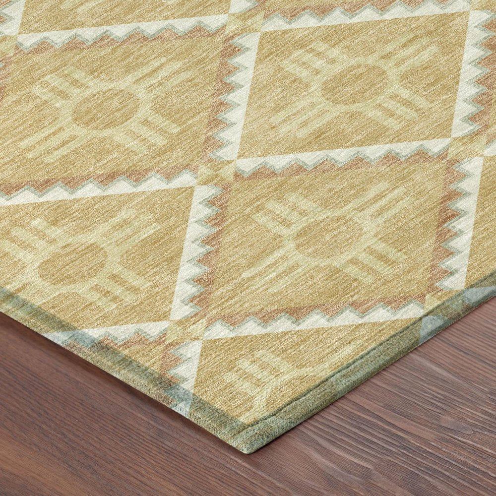 9' X 12' Gold And Brown Geometric Washable Indoor Outdoor Area Rug — view 2