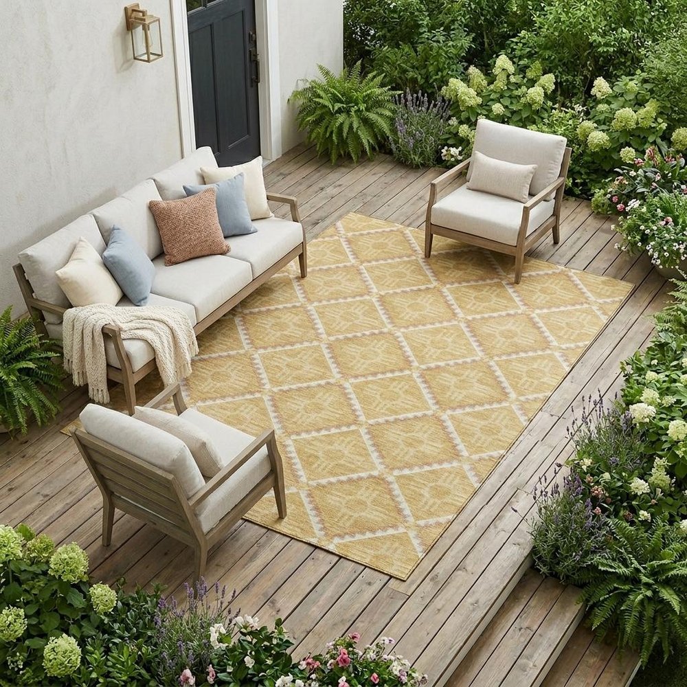 9' X 12' Gold And Brown Geometric Washable Indoor Outdoor Area Rug HomeRoots