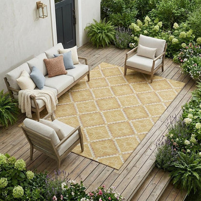 9' X 12' Gold And Brown Geometric Washable Indoor Outdoor Area Rug HomeRoots