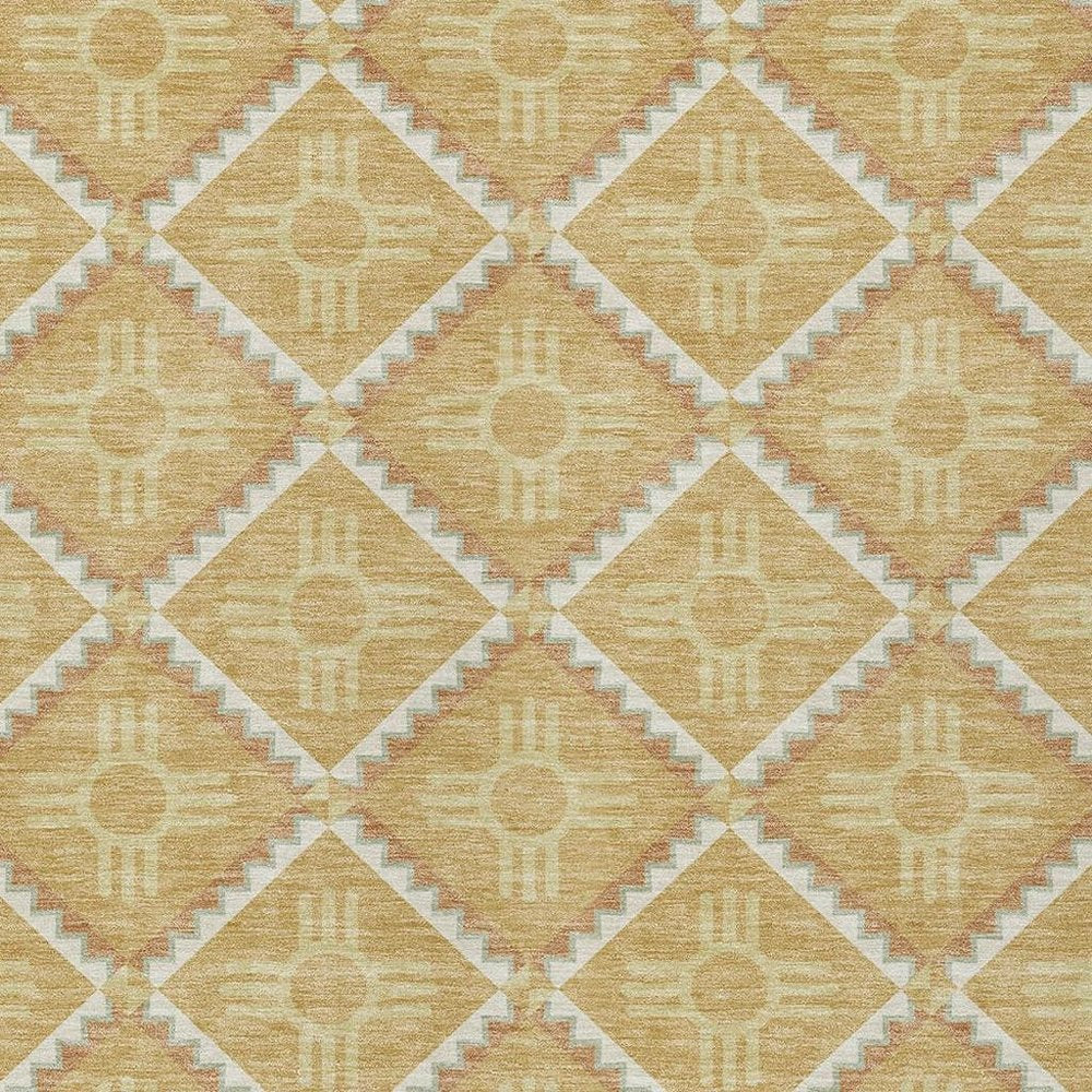 10' X 14' Gold And Brown Geometric Washable Indoor Outdoor Area Rug — view 4