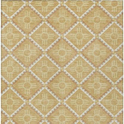 10' X 14' Gold And Brown Geometric Washable Indoor Outdoor Area Rug HomeRoots