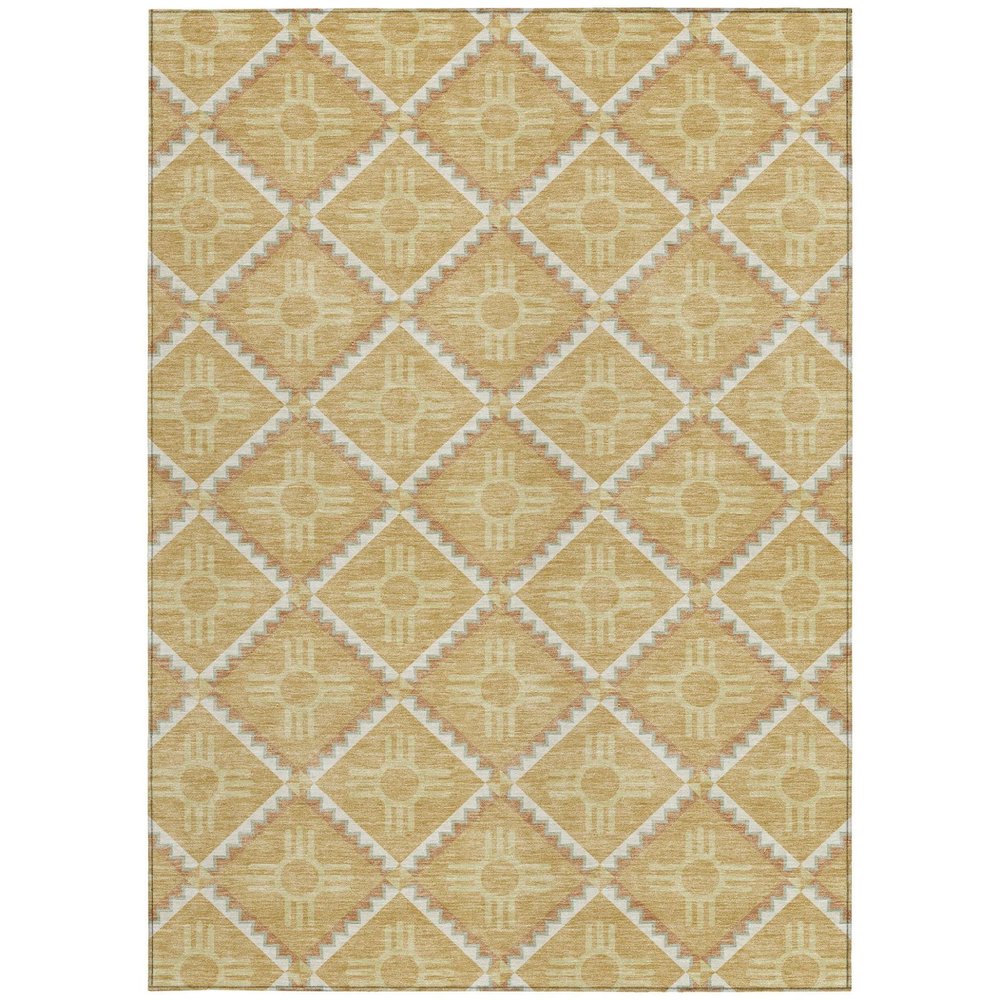 10' X 14' Gold And Brown Geometric Washable Indoor Outdoor Area Rug — view 9