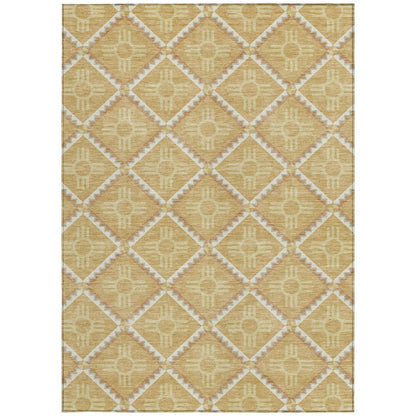 10' X 14' Gold And Brown Geometric Washable Indoor Outdoor Area Rug HomeRoots