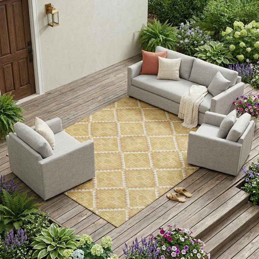 10' X 14' Gold And Brown Geometric Washable Indoor Outdoor Area Rug — view 7