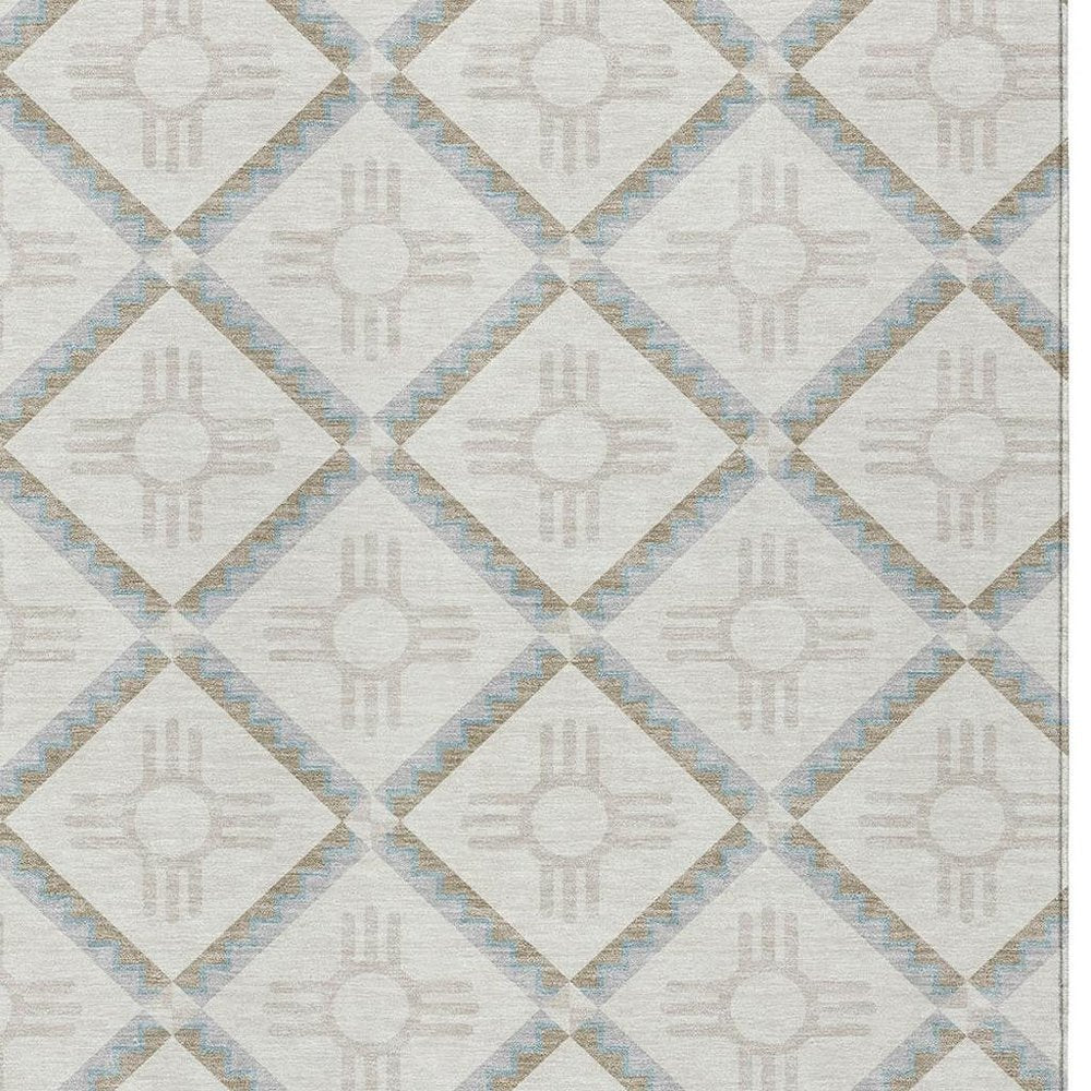 5' X 8' Ivory And Linen Geometric Washable Indoor Outdoor Area Rug — view 4