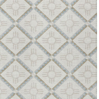 5' X 8' Ivory And Linen Geometric Washable Indoor Outdoor Area Rug HomeRoots