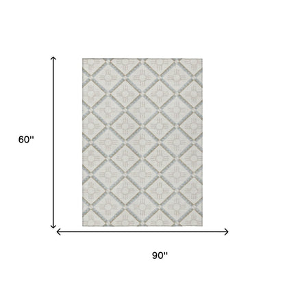 5' X 8' Ivory And Linen Geometric Washable Indoor Outdoor Area Rug HomeRoots
