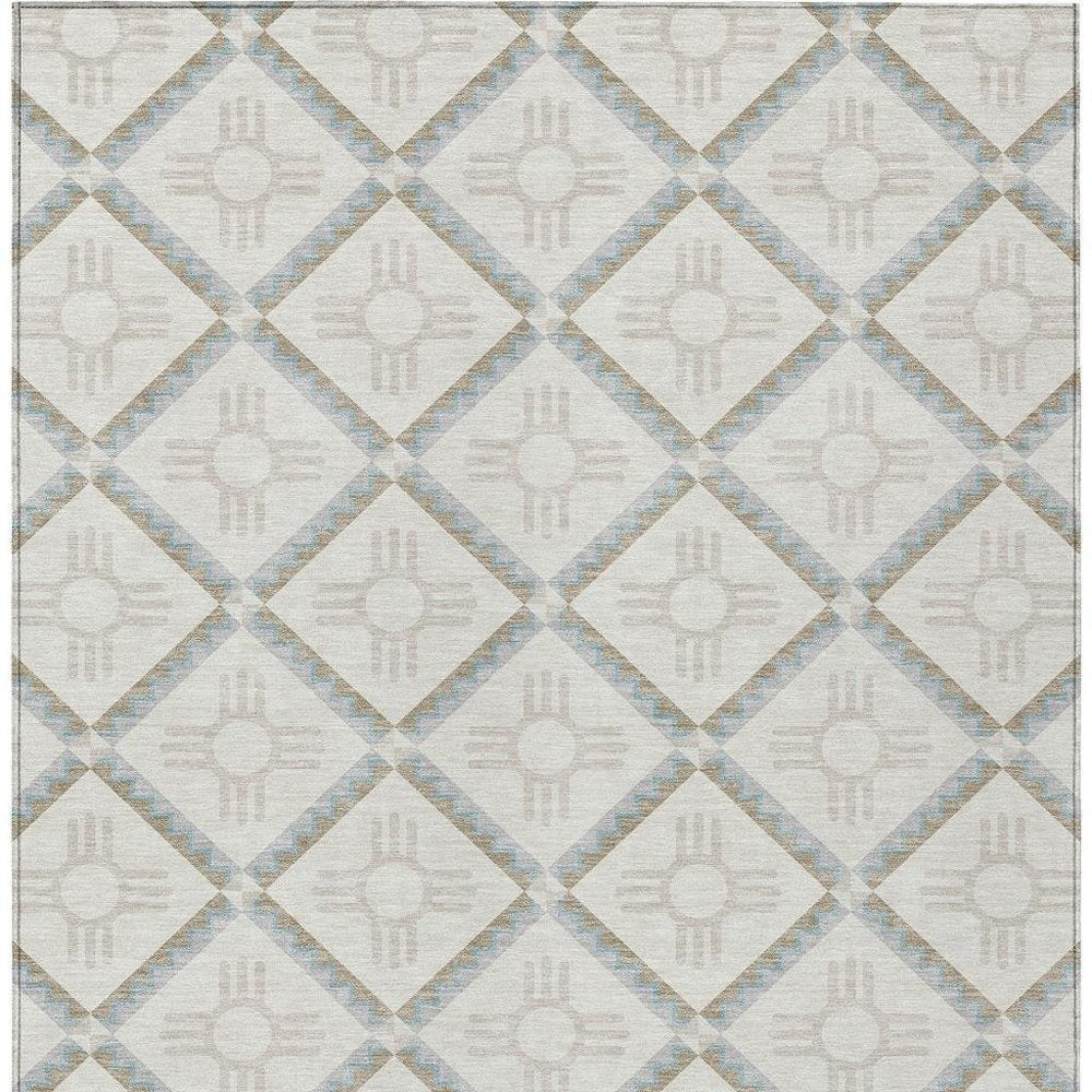 5' X 8' Ivory And Linen Geometric Washable Indoor Outdoor Area Rug HomeRoots