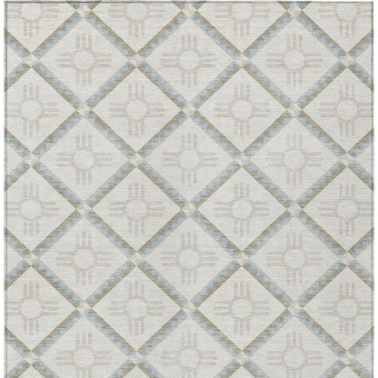 5' X 8' Ivory And Linen Geometric Washable Indoor Outdoor Area Rug HomeRoots