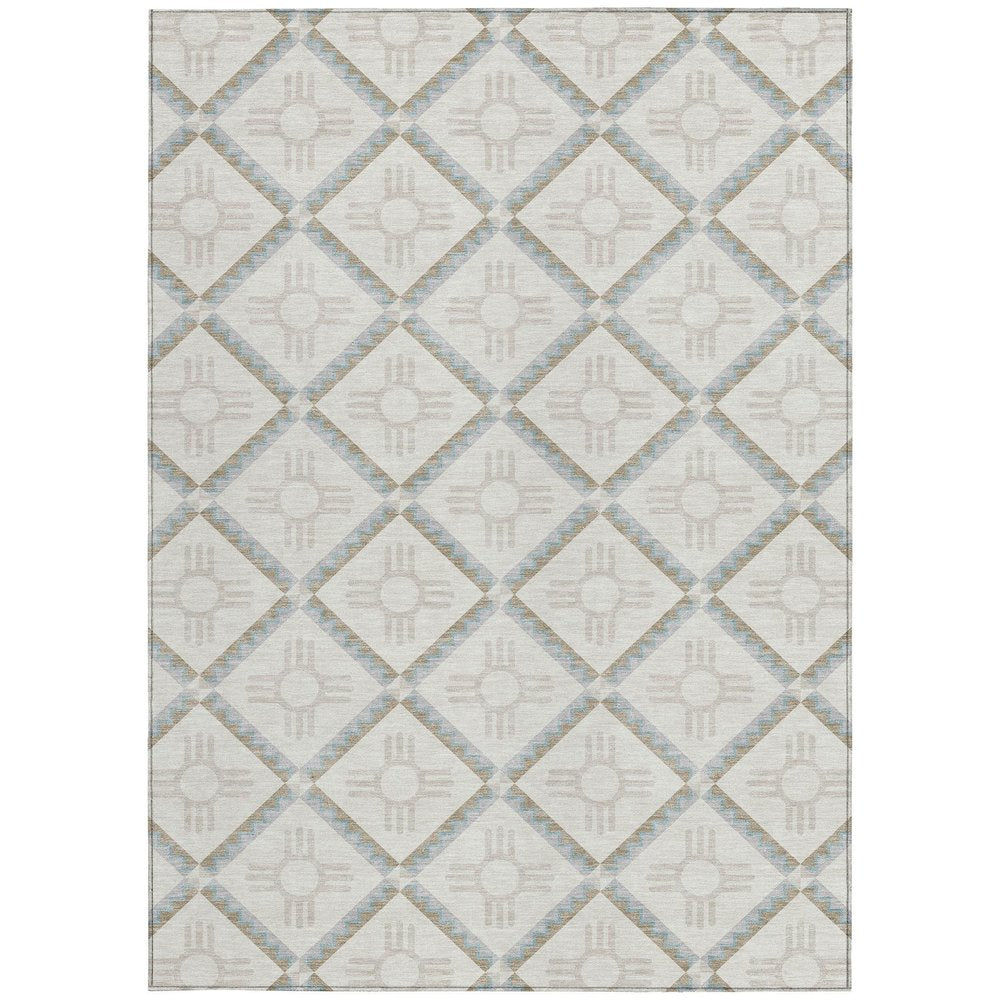 5' X 8' Ivory And Linen Geometric Washable Indoor Outdoor Area Rug — view 9