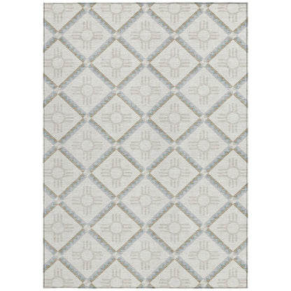5' X 8' Ivory And Linen Geometric Washable Indoor Outdoor Area Rug HomeRoots