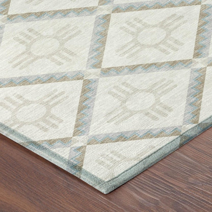5' X 8' Ivory And Linen Geometric Washable Indoor Outdoor Area Rug HomeRoots