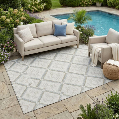 5' X 8' Ivory And Linen Geometric Washable Indoor Outdoor Area Rug HomeRoots