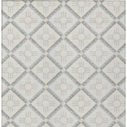 8' X 10' Ivory And Linen Geometric Washable Indoor Outdoor Area Rug HomeRoots