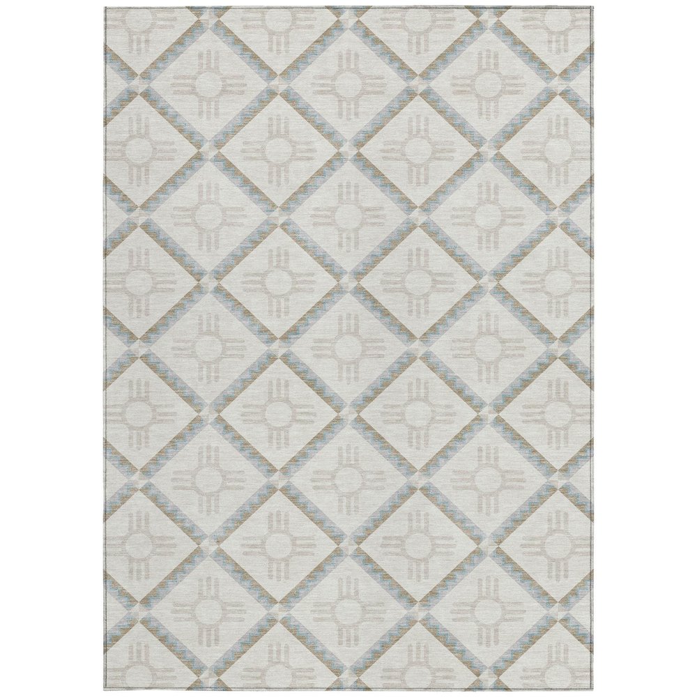 8' X 10' Ivory And Linen Geometric Washable Indoor Outdoor Area Rug HomeRoots