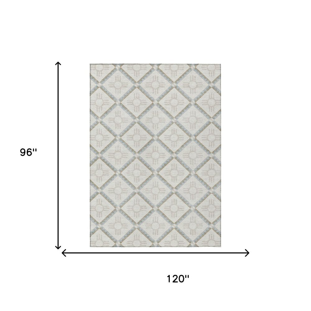8' X 10' Ivory And Linen Geometric Washable Indoor Outdoor Area Rug HomeRoots