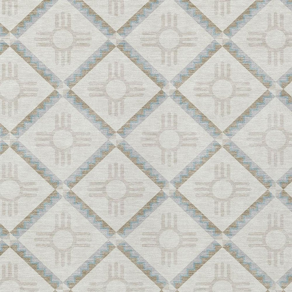 8' X 10' Ivory And Linen Geometric Washable Indoor Outdoor Area Rug — view 8