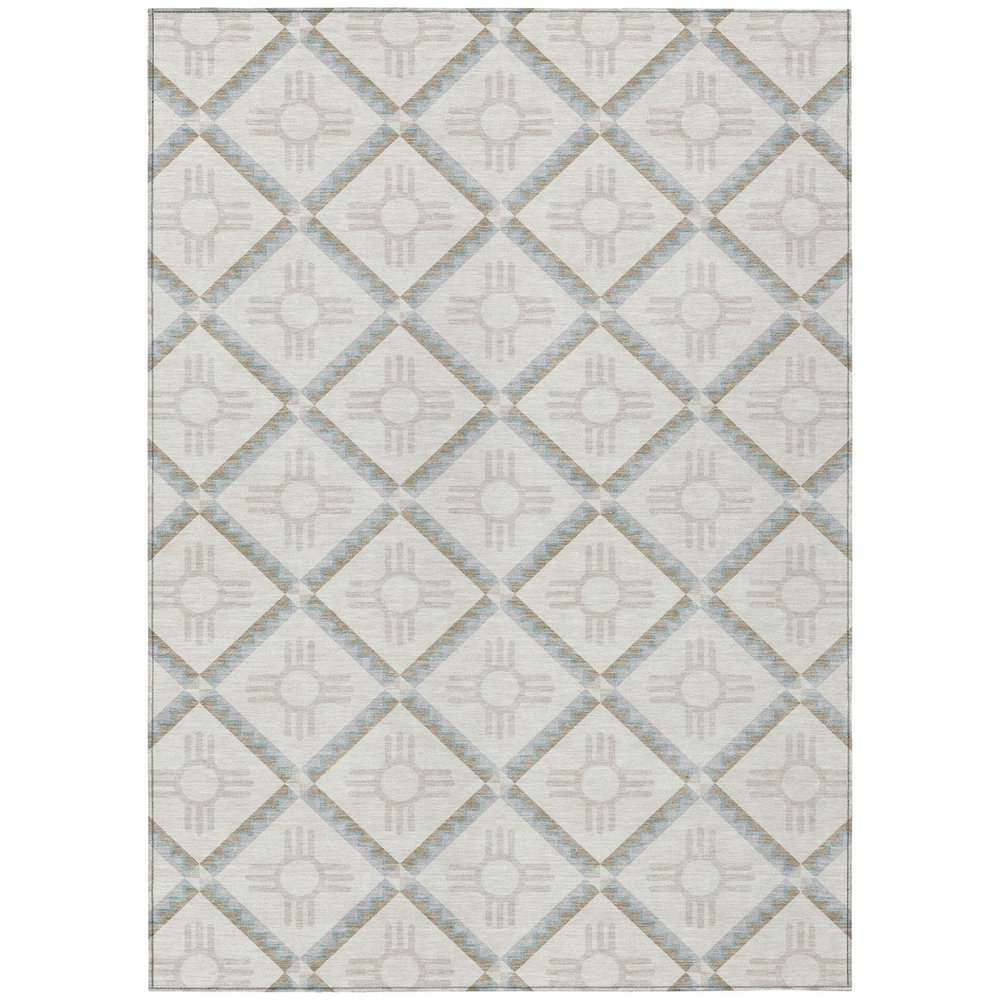 8' X 10' Ivory And Linen Geometric Washable Indoor Outdoor Area Rug — view 1