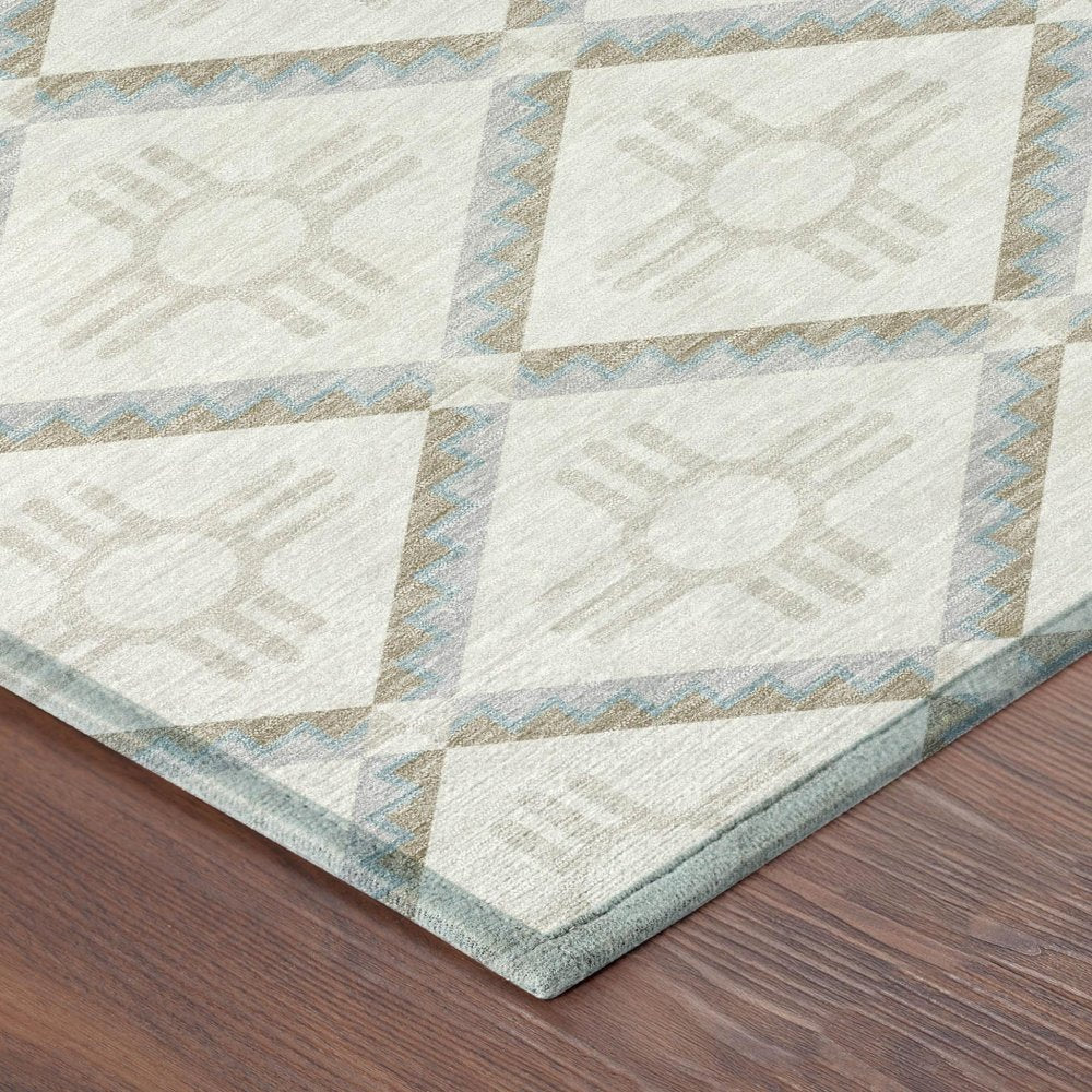 8' X 10' Ivory And Linen Geometric Washable Indoor Outdoor Area Rug — view 2