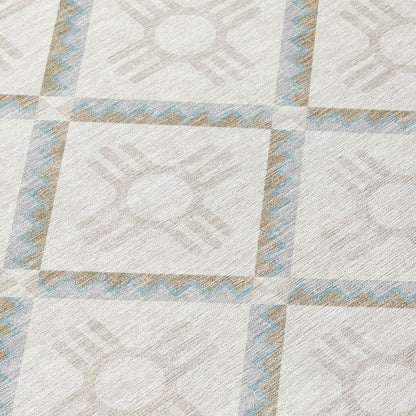 8' X 10' Ivory And Linen Geometric Washable Indoor Outdoor Area Rug HomeRoots