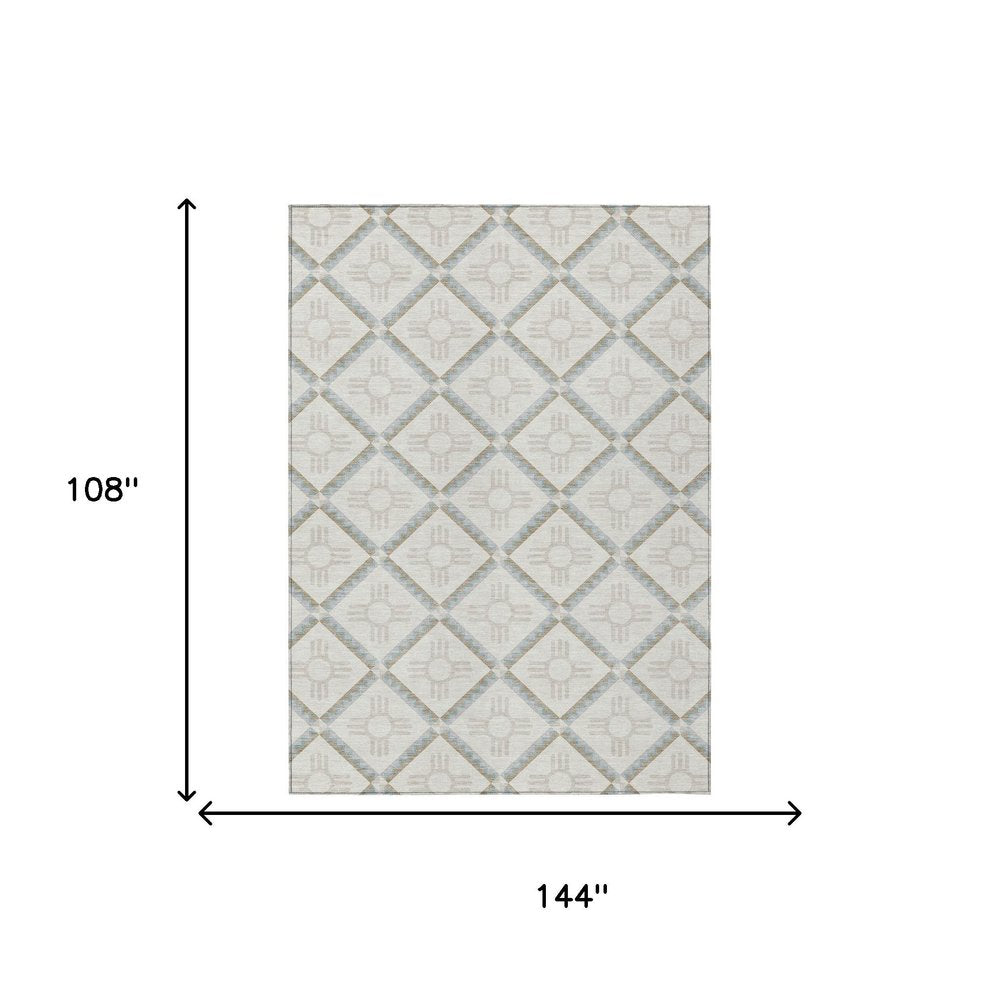 9' X 12' Ivory And Linen Geometric Washable Indoor Outdoor Area Rug HomeRoots