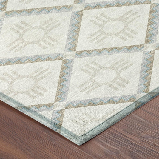 9' X 12' Ivory And Linen Geometric Washable Indoor Outdoor Area Rug