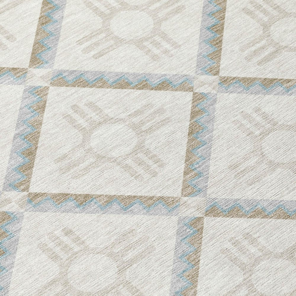 9' X 12' Ivory And Linen Geometric Washable Indoor Outdoor Area Rug — view 3