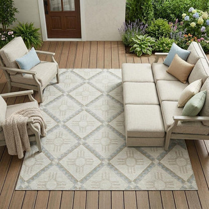 9' X 12' Ivory And Linen Geometric Washable Indoor Outdoor Area Rug HomeRoots