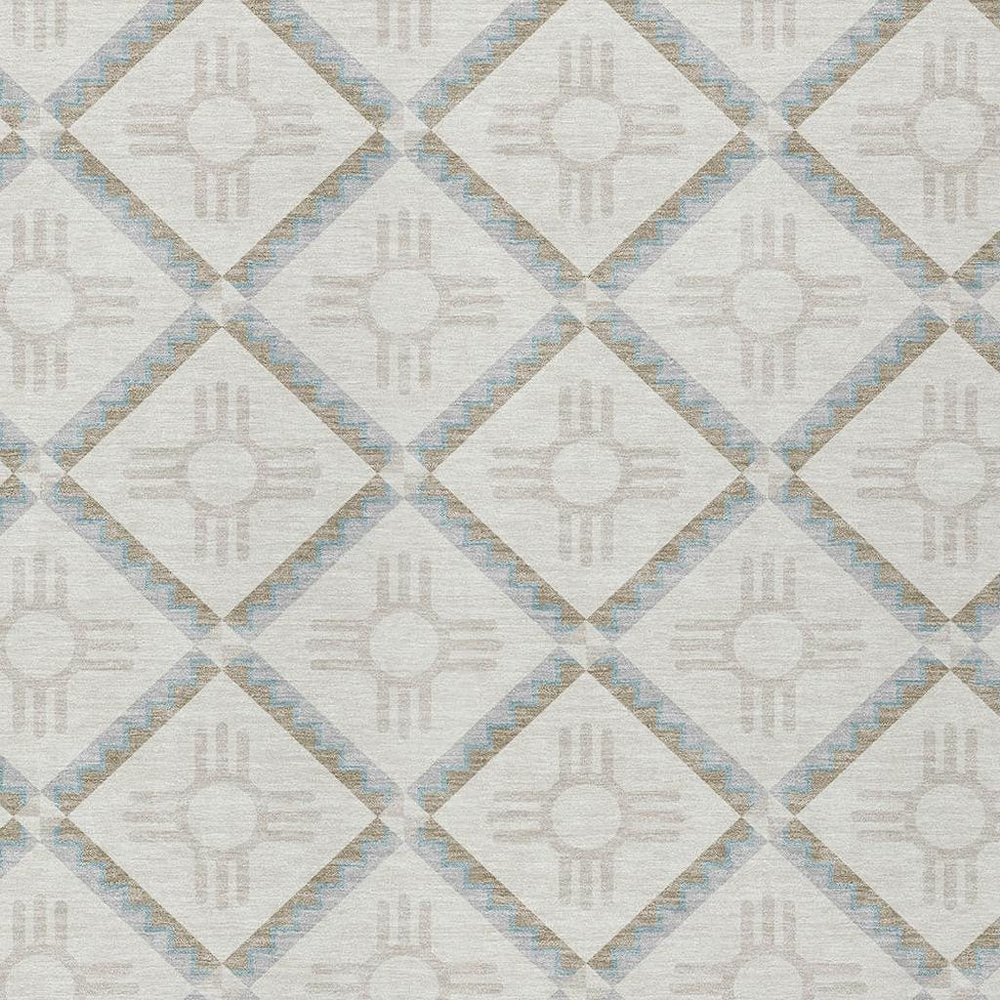 10' X 14' Ivory And Linen Geometric Washable Indoor Outdoor Area Rug — view 4