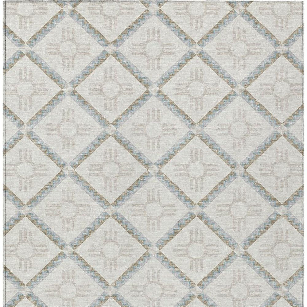 10' X 14' Ivory And Linen Geometric Washable Indoor Outdoor Area Rug
