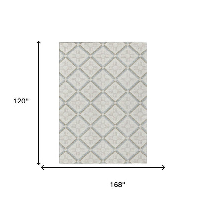 10' X 14' Ivory And Linen Geometric Washable Indoor Outdoor Area Rug HomeRoots