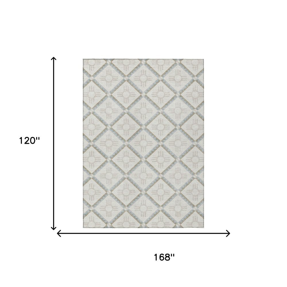 10' X 14' Ivory And Linen Geometric Washable Indoor Outdoor Area Rug — view 6