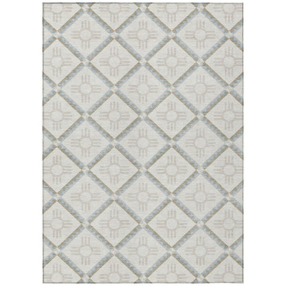 10' X 14' Ivory And Linen Geometric Washable Indoor Outdoor Area Rug