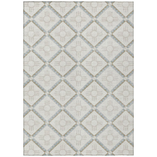 10' X 14' Ivory And Linen Geometric Washable Indoor Outdoor Area Rug