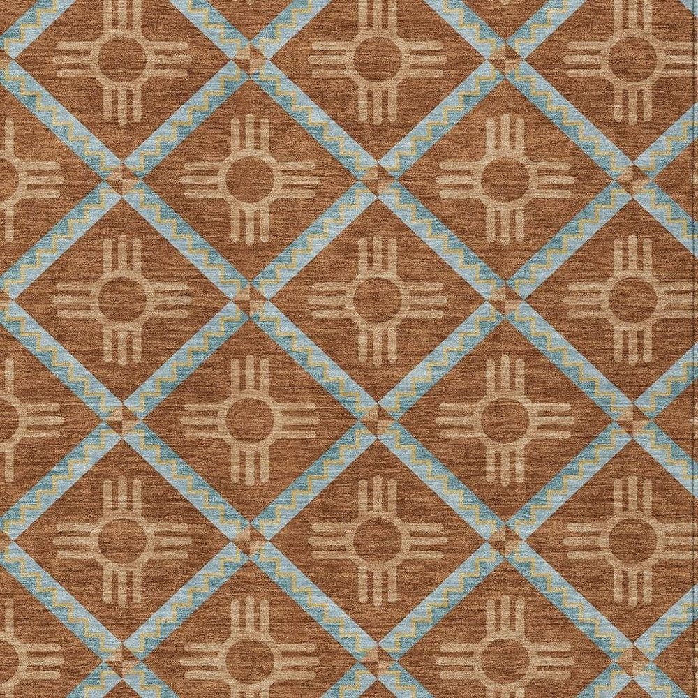 3' X 5' Orange And Blue Geometric Washable Indoor Outdoor Area Rug — view 4